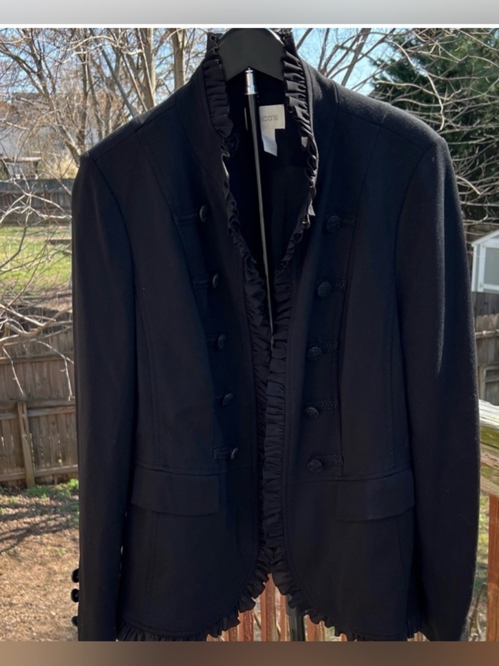 Chico’s Military Black Ruffled Jacket